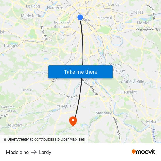Madeleine to Lardy map