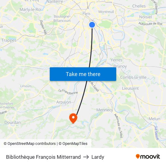 Bibliothèque François Mitterrand to Lardy map