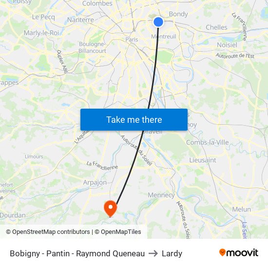 Bobigny - Pantin - Raymond Queneau to Lardy map