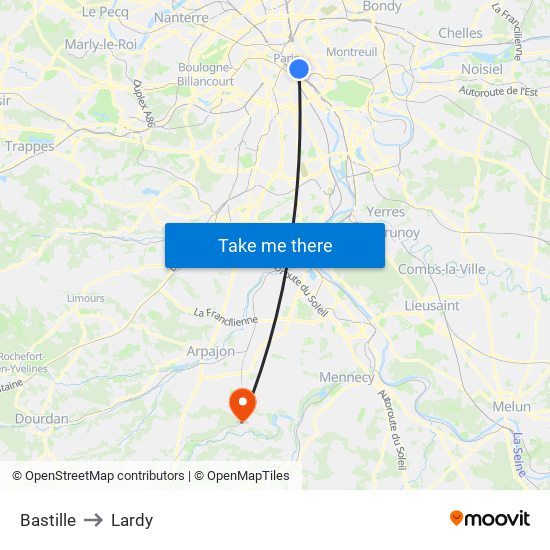 Bastille to Lardy map