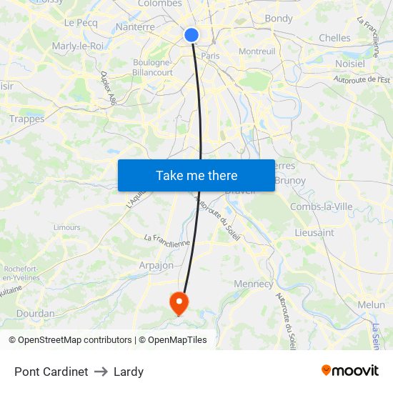 Pont Cardinet to Lardy map