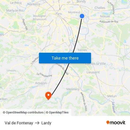 Val de Fontenay to Lardy map