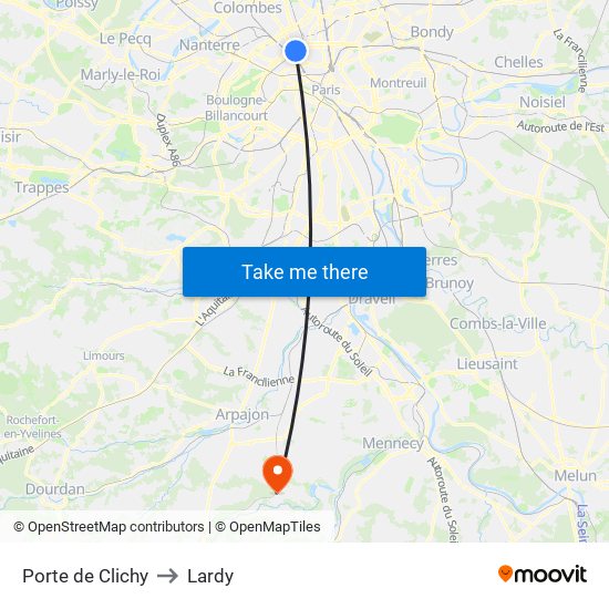 Porte de Clichy to Lardy map