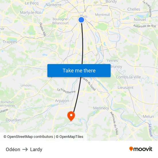 Odéon to Lardy map
