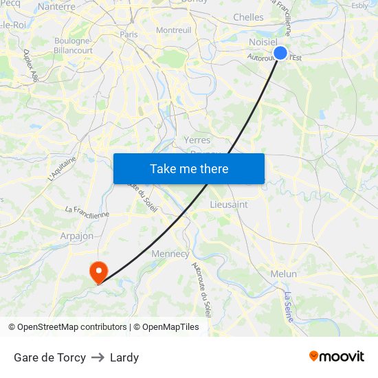 Gare de Torcy to Lardy map