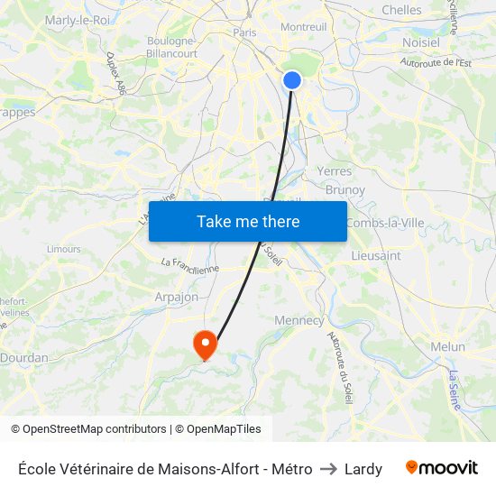 École Vétérinaire de Maisons-Alfort - Métro to Lardy map