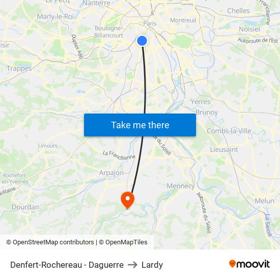 Denfert-Rochereau - Daguerre to Lardy map