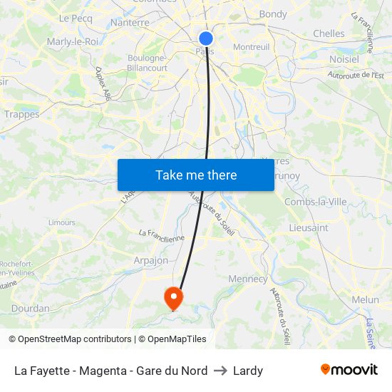 La Fayette - Magenta - Gare du Nord to Lardy map