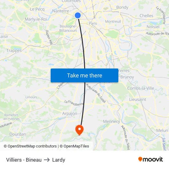 Villiers - Bineau to Lardy map