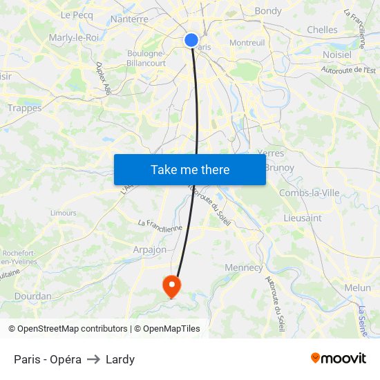 Paris - Opéra to Lardy map