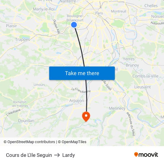 Cours de L'Ile Seguin to Lardy map