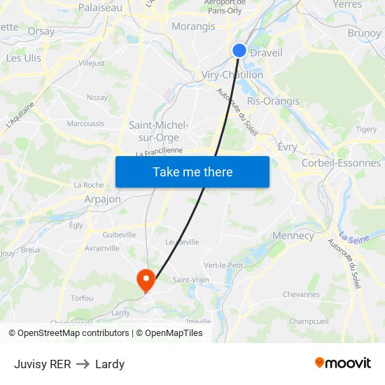 Juvisy RER to Lardy map