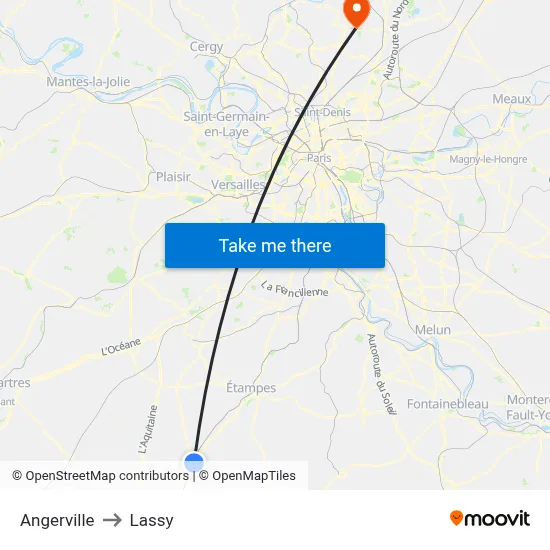 Angerville to Lassy map