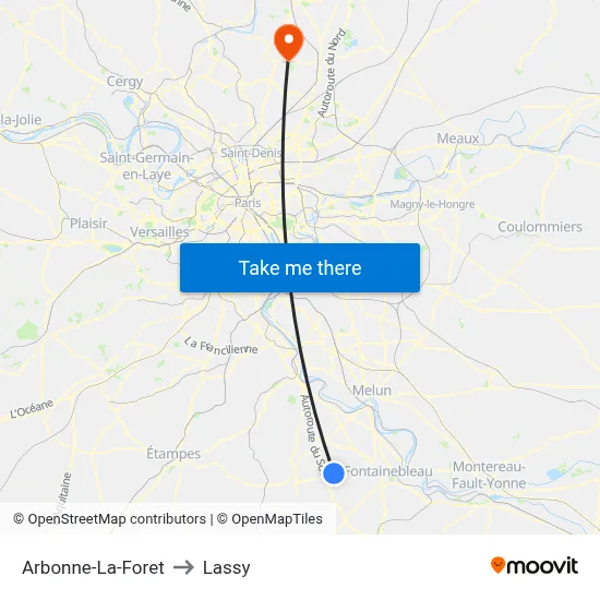 Arbonne-La-Foret to Lassy map