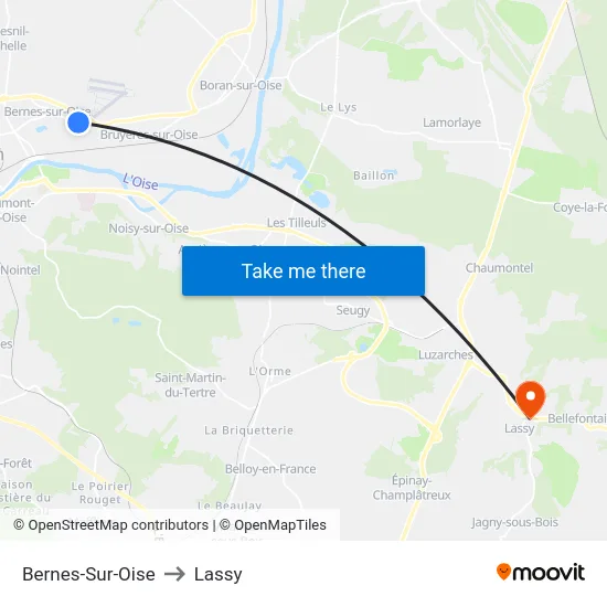 Bernes-Sur-Oise to Lassy map