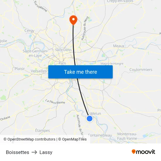 Boissettes to Lassy map