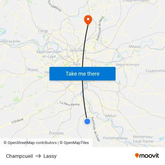 Champcueil to Lassy map