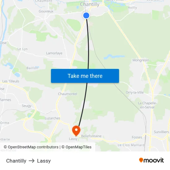 Chantilly to Lassy map