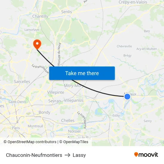 Chauconin-Neufmontiers to Lassy map