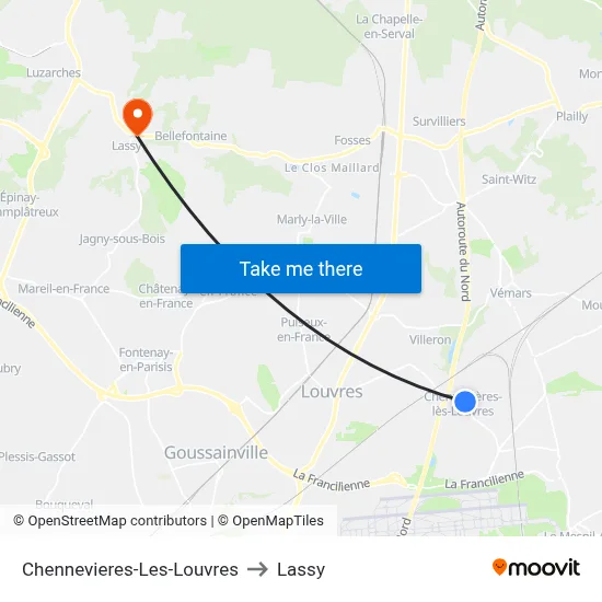 Chennevieres-Les-Louvres to Lassy map