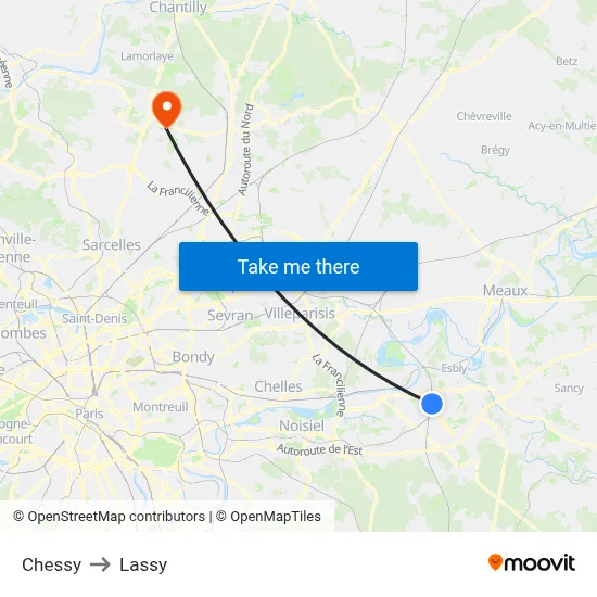 Chessy to Lassy map