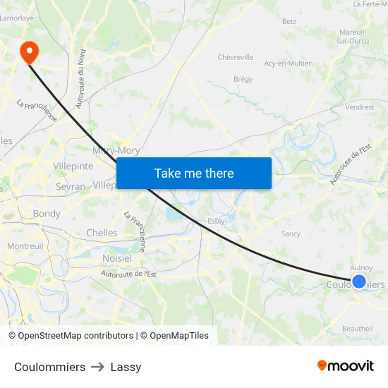 Coulommiers to Lassy map