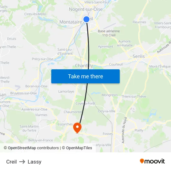 Creil to Lassy map