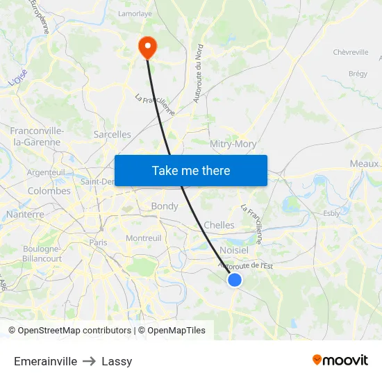 Emerainville to Lassy map