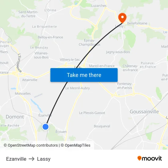 Ezanville to Lassy map
