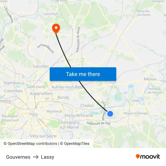 Gouvernes to Lassy map