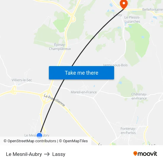Le Mesnil-Aubry to Lassy map