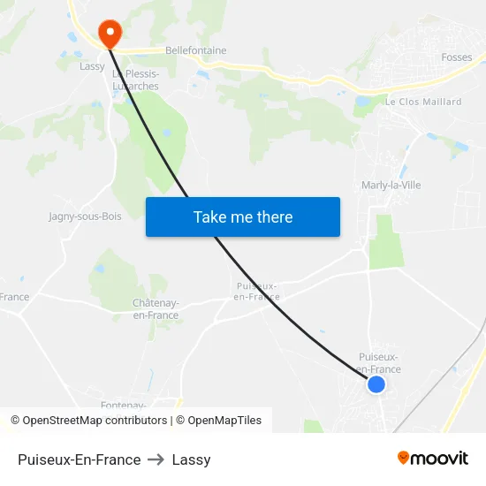 Puiseux-En-France to Lassy map