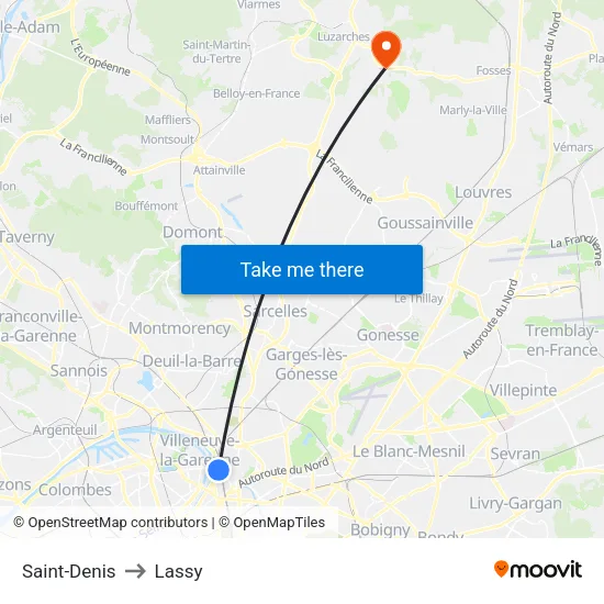 Saint-Denis to Lassy map