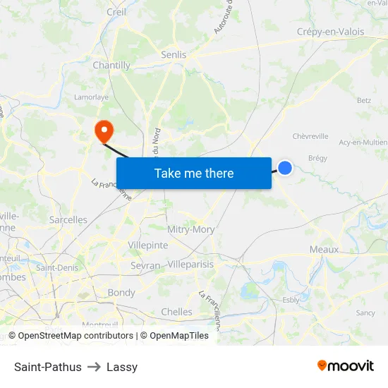 Saint-Pathus to Lassy map