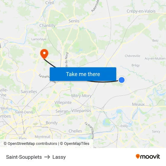 Saint-Soupplets to Lassy map