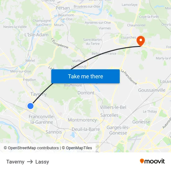 Taverny to Lassy map