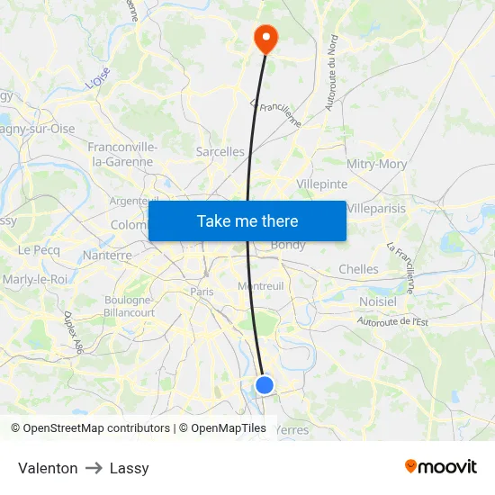 Valenton to Lassy map