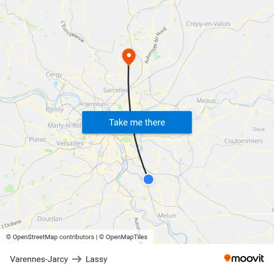 Varennes-Jarcy to Lassy map