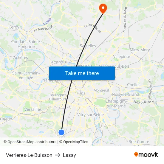 Verrieres-Le-Buisson to Lassy map