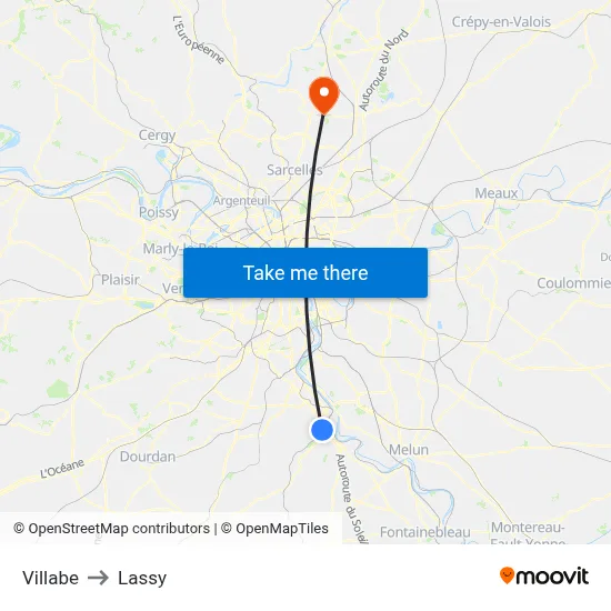 Villabe to Lassy map