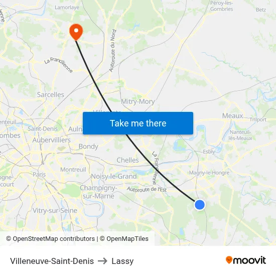 Villeneuve-Saint-Denis to Lassy map