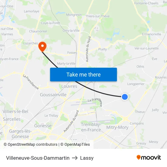 Villeneuve-Sous-Dammartin to Lassy map