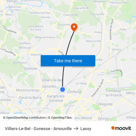 Villiers-Le-Bel - Gonesse - Arnouville to Lassy map