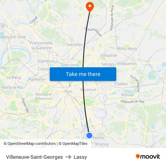 Villeneuve-Saint-Georges to Lassy map