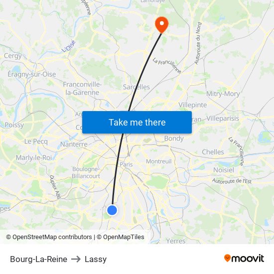 Bourg-La-Reine to Lassy map