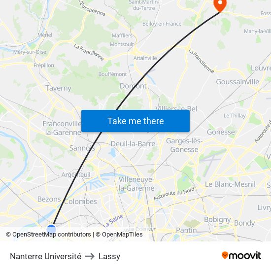 Nanterre Université to Lassy map