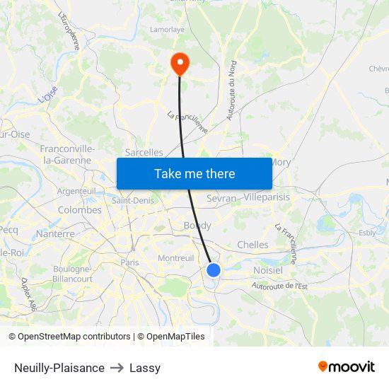 Neuilly-Plaisance to Lassy map