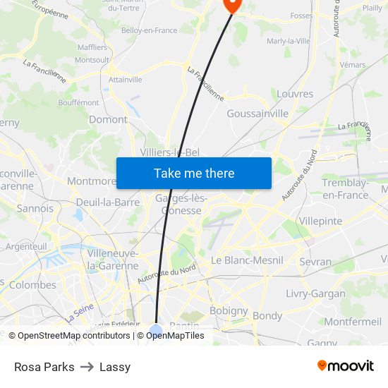 Rosa Parks to Lassy map