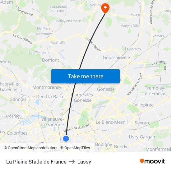 La Plaine Stade de France to Lassy map