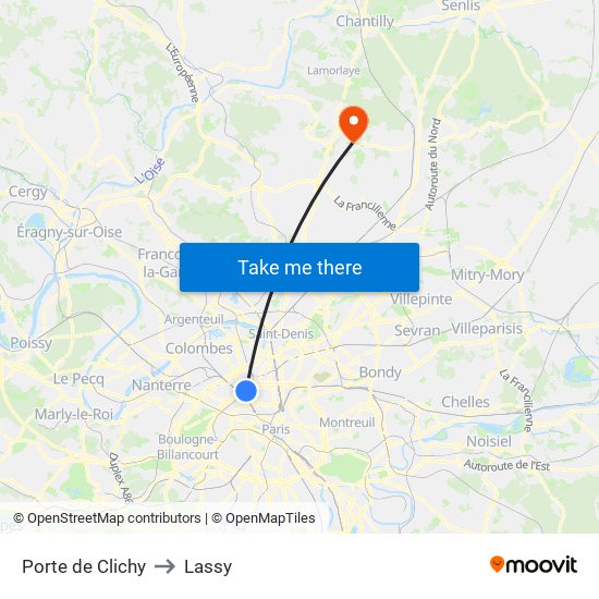 Porte de Clichy to Lassy map